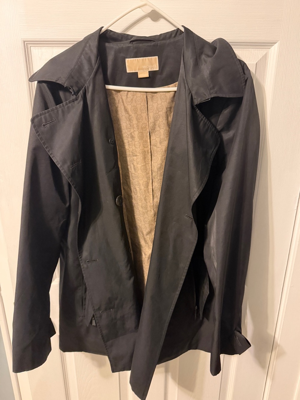 Michael Kors Black Drape Front Asymmetrical Rain Trench Coat Jacket XL
